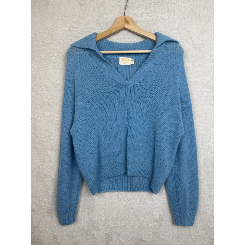 Nation LTD Georgie Collared Sweater Alpaca Merino Wool V-Neck Knit Top Women's S